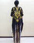 Women's African Print O-Neck Batwing Sleeve Loose Dress with Gold Floral Animal Pattern